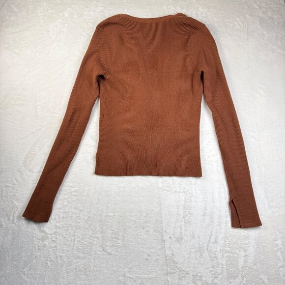 Abercrombie & Fitch Ribbed Button-Down Cardigan Women's M Rust Brown Knit Top - Picture 6 of 7